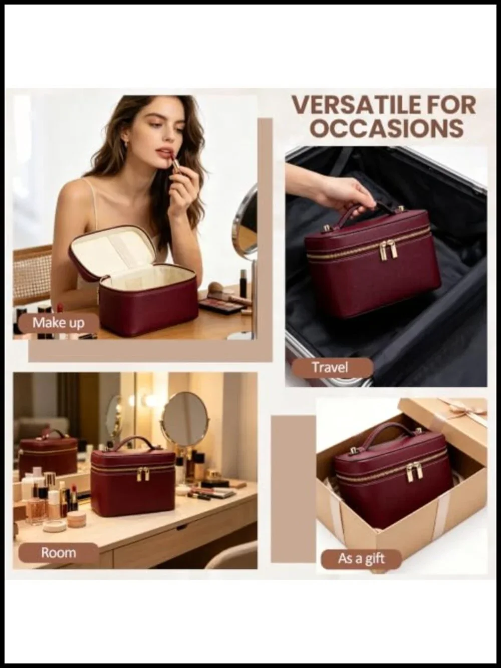 Hard Shell Faux Leather Makeup Bag Travel Cosmetic Organizer Case